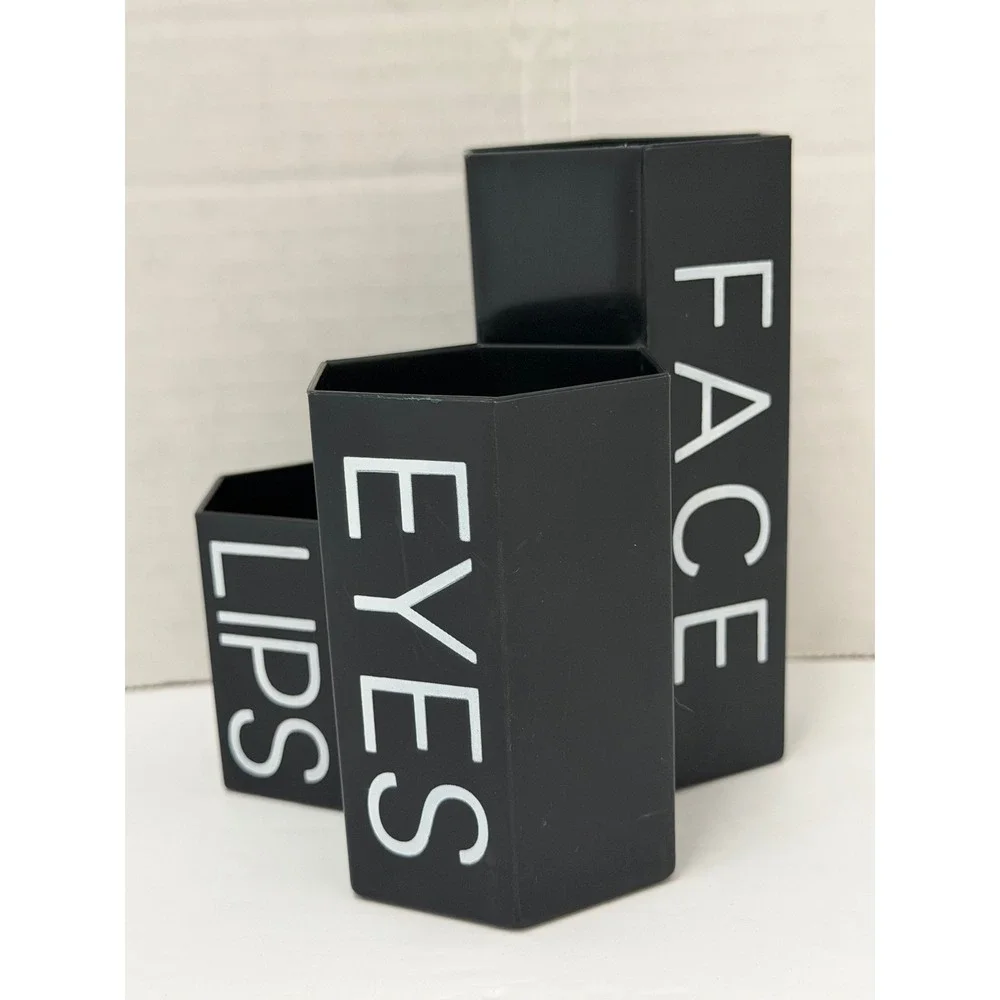 Makeup Brush Holder 3 Tier Organizer Black Hexagonal Lips Face Eyes Black
